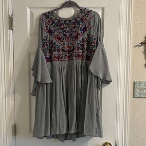 Umgee Gray Dress with Multicolor Embroidery